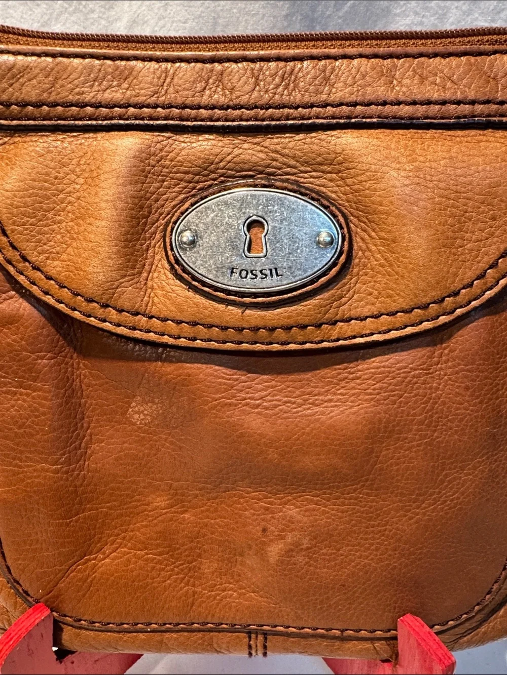 Fossil Cognac Brown Leather Messenger Crossbody